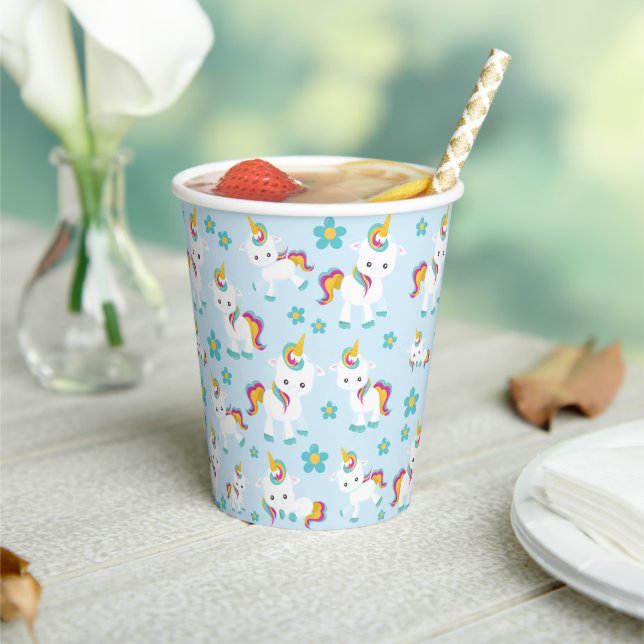 Pattern Of Unicorns, Cute Unicorns, Flowers Paper Cups (Insitu)