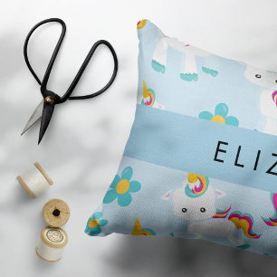 Pattern Of Unicorns, Cute Unicorns, Your Name Accent Pillow
