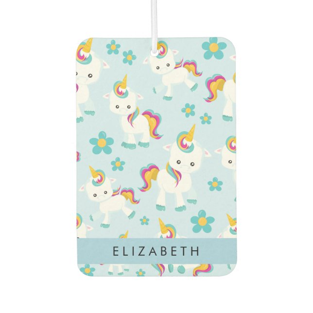 Pattern Of Unicorns, Cute Unicorns, Your Name Air Freshener (Front)