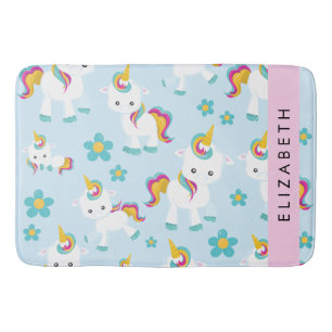 Pattern Of Unicorns, Cute Unicorns, Your Name Bath Mat