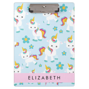 Pattern Of Unicorns, Cute Unicorns, Your Name Clipboard