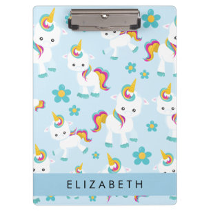 Pattern Of Unicorns, Cute Unicorns, Your Name Clipboard