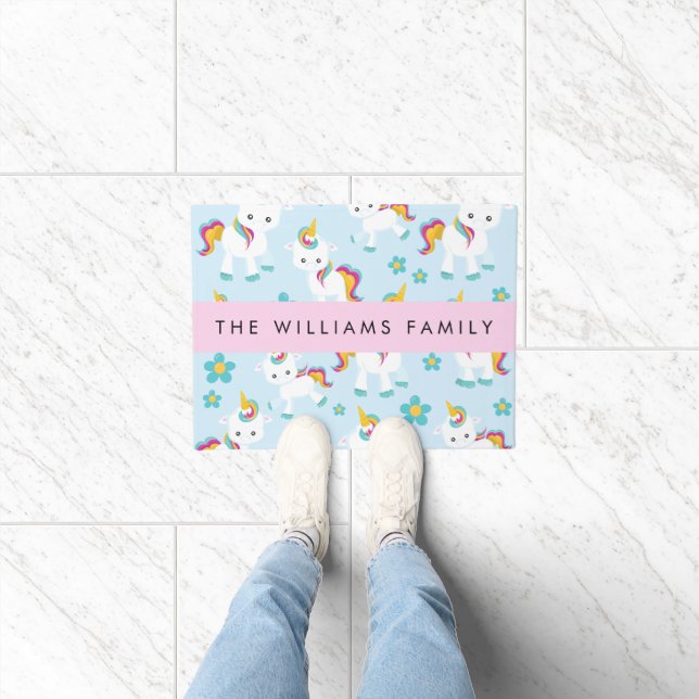 Pattern Of Unicorns, Cute Unicorns, Your Name Doormat (Indoor)