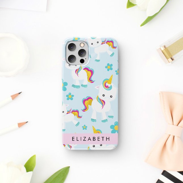 Pattern Of Unicorns, Cute Unicorns, Your Name iPhone 16 Case (Creator Uploaded)
