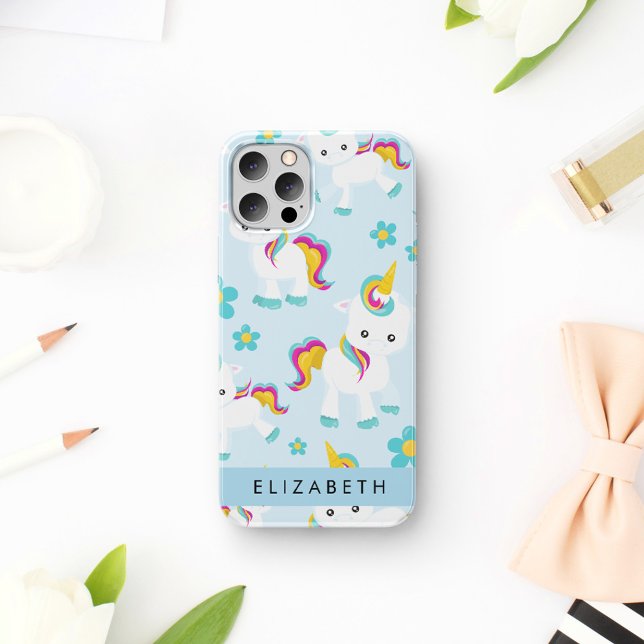 Pattern Of Unicorns, Cute Unicorns, Your Name iPhone 16 Case (Creator Uploaded)