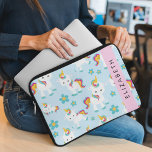 Pattern Of Unicorns, Cute Unicorns, Your Name Laptop Sleeve<br><div class="desc">Cute,  fun and adorable unicorns and flowers. Modern and trendy gift,  perfect for the unicorn lover in your life. Personalize by adding your name,  nickname,  monogram or initials.</div>