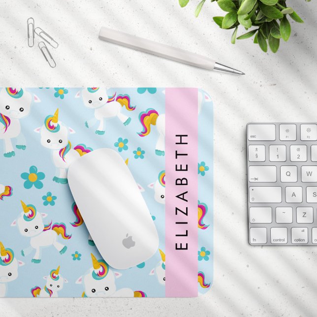 Pattern Of Unicorns, Cute Unicorns, Your Name Mouse Pad (Creator Uploaded)