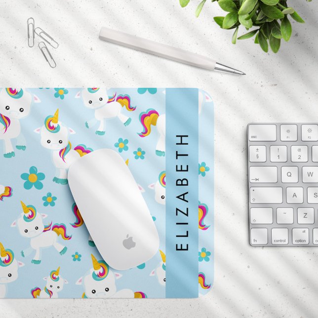 Pattern Of Unicorns, Cute Unicorns, Your Name Mouse Pad (Creator Uploaded)