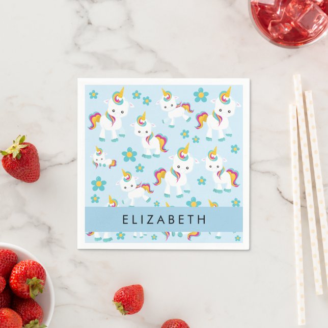 Pattern Of Unicorns, Cute Unicorns, Your Name Napkin (Insitu)