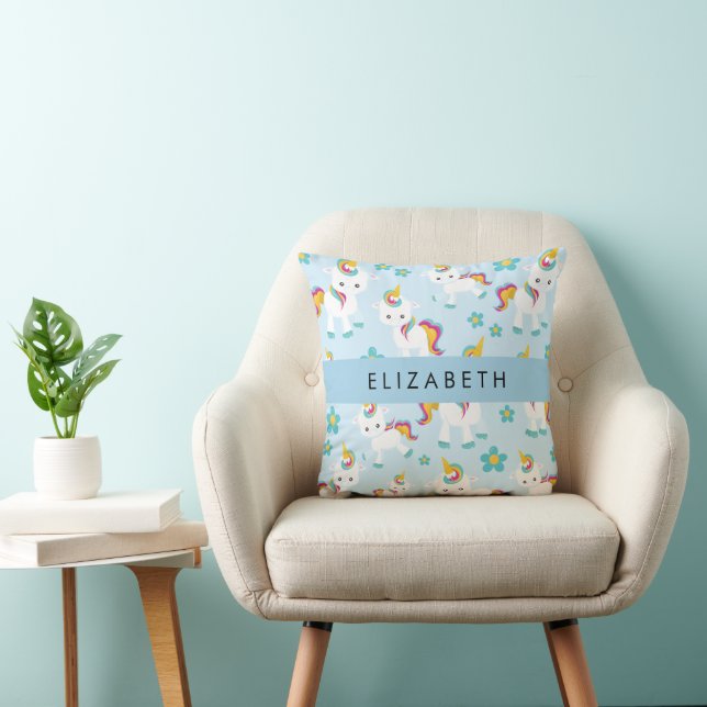 Pattern Of Unicorns, Cute Unicorns, Your Name Throw Pillow (Chair)