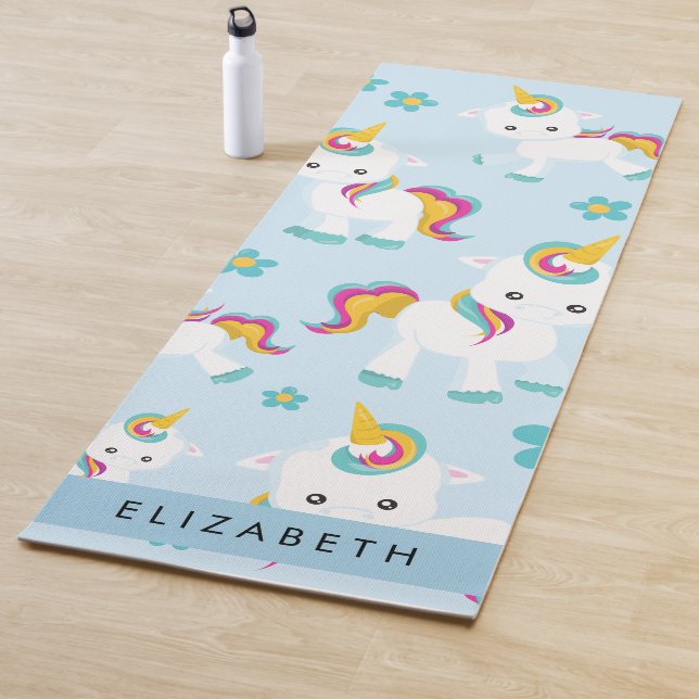 Pattern Of Unicorns, Cute Unicorns, Your Name Yoga Mat (In Situ)