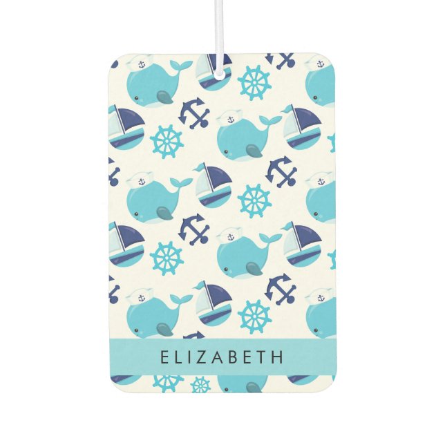 Pattern Of Whales, Blue Whales, Your Name Air Freshener (Front)