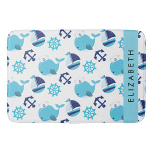 Pattern Of Whales, Blue Whales, Your Name Bath Mat