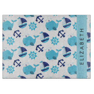 Pattern Of Whales, Blue Whales, Your Name Cutting Board