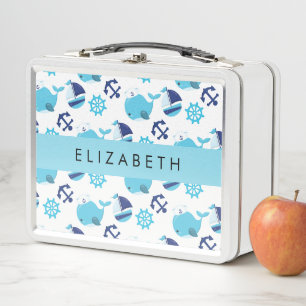 Pattern Of Whales, Blue Whales, Your Name Metal Lunch Box