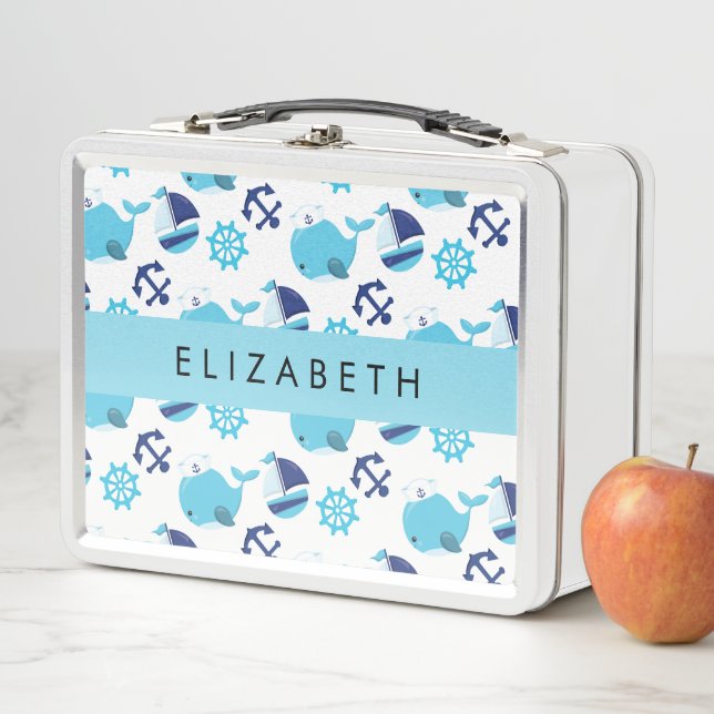Pattern Of Whales, Blue Whales, Your Name Metal Lunch Box (In Situ)