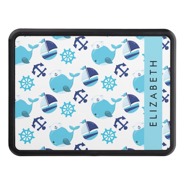 Pattern Of Whales, Blue Whales, Your Name Trailer Hitch Cover (Front)