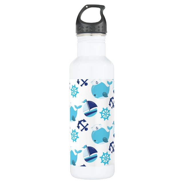 Pattern Of Whales, Cute Whales, Blue Whales 710 Ml Water Bottle (Front)