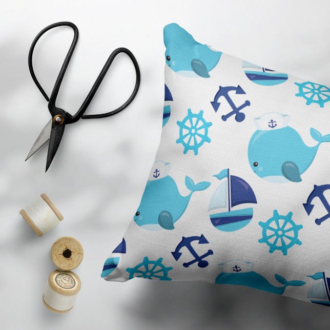 Pattern Of Whales, Cute Whales, Blue Whales Accent Pillow (Creator Uploaded)