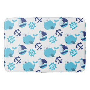 Pattern Of Whales, Cute Whales, Blue Whales Bath Mat