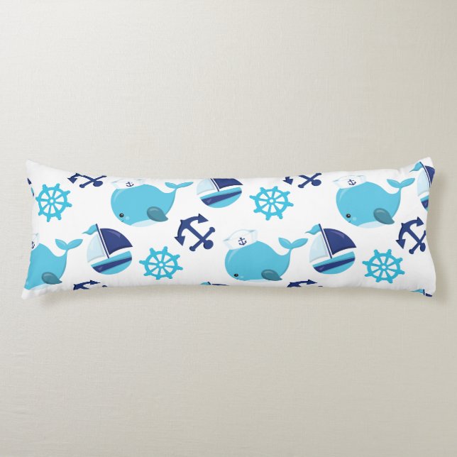 Pattern Of Whales, Cute Whales, Blue Whales Body Pillow (Front)