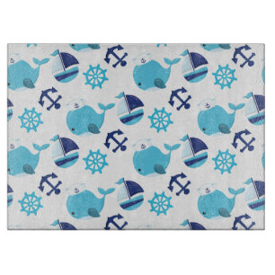 Pattern Of Whales, Cute Whales, Blue Whales Cutting Board