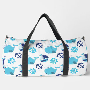 Pattern Of Whales, Cute Whales, Blue Whales Duffle Bag