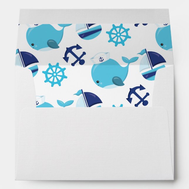 Pattern Of Whales, Cute Whales, Blue Whales Envelope (Back (Bottom))
