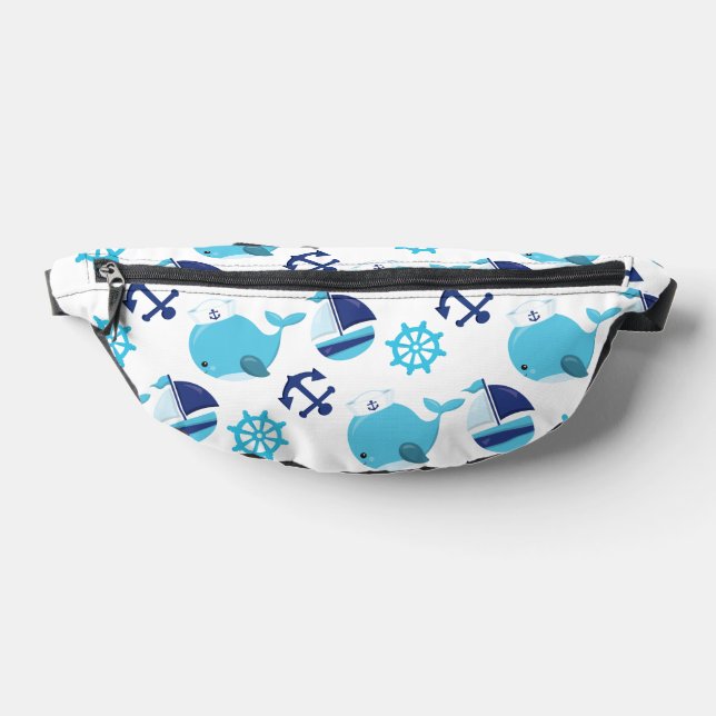 Pattern Of Whales, Cute Whales, Blue Whales Fanny Pack (Lay Down)