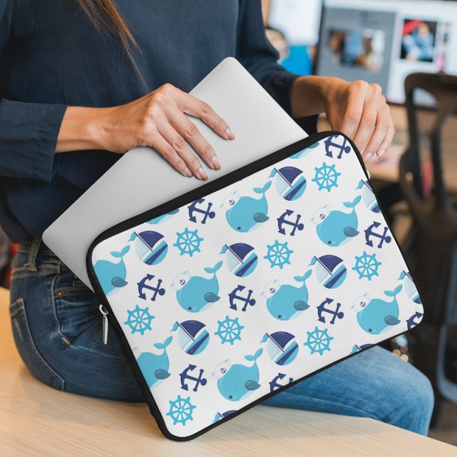 Pattern Of Whales, Cute Whales, Blue Whales Laptop Sleeve (Creator Uploaded)