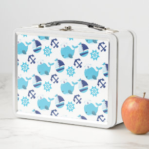 Pattern Of Whales, Cute Whales, Blue Whales Metal Lunch Box