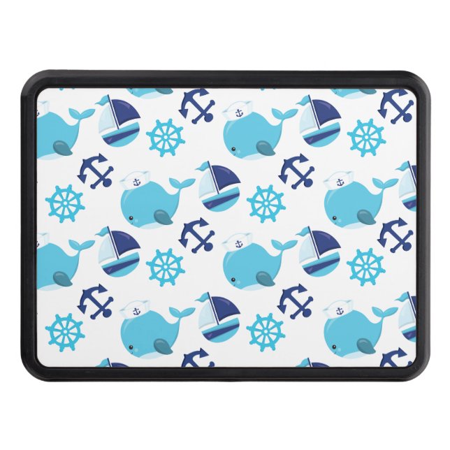 Pattern Of Whales, Cute Whales, Blue Whales Trailer Hitch Cover (Front)