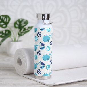 Pattern Of Whales, Cute Whales, Blue Whales Water Bottle