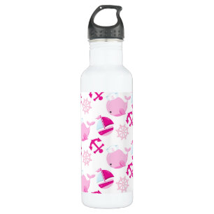 Pattern Of Whales, Cute Whales, Pink Whales 710 Ml Water Bottle