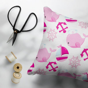 Pattern Of Whales, Cute Whales, Pink Whales Accent Pillow