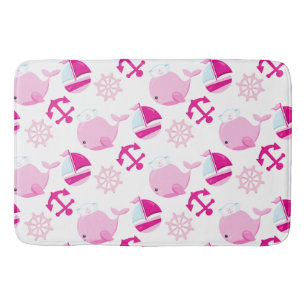 Pattern Of Whales, Cute Whales, Pink Whales Bath Mat