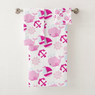 Pattern Of Whales, Cute Whales, Pink Whales Bath Towel Set