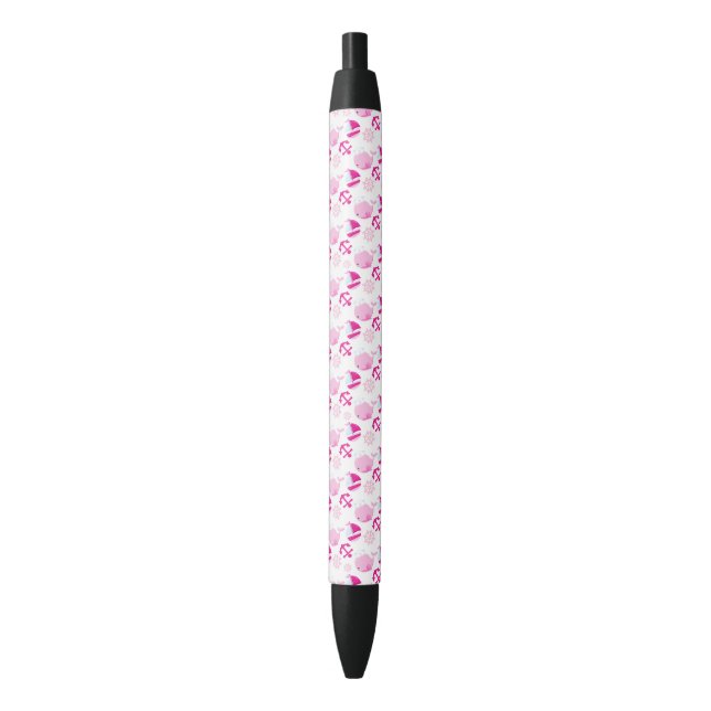 Pattern Of Whales, Cute Whales, Pink Whales Black Ink Pen (Front Vertical)