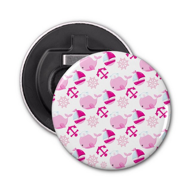 Pattern Of Whales, Cute Whales, Pink Whales Bottle Opener (Front)