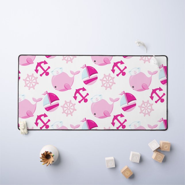 Pattern Of Whales, Cute Whales, Pink Whales Desk Mat (Kids Table)