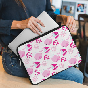 Pattern Of Whales, Cute Whales, Pink Whales Laptop Sleeve