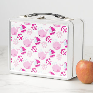 Pattern Of Whales, Cute Whales, Pink Whales Metal Lunch Box