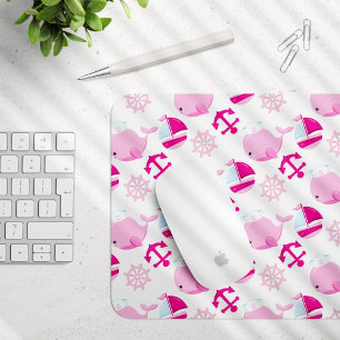 Pattern Of Whales, Cute Whales, Pink Whales Mouse Pad