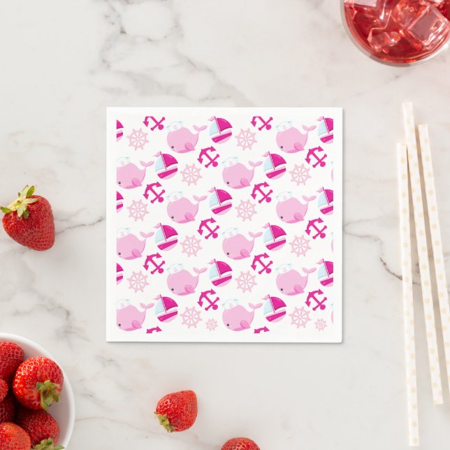 Pattern Of Whales, Cute Whales, Pink Whales Napkin (Insitu)
