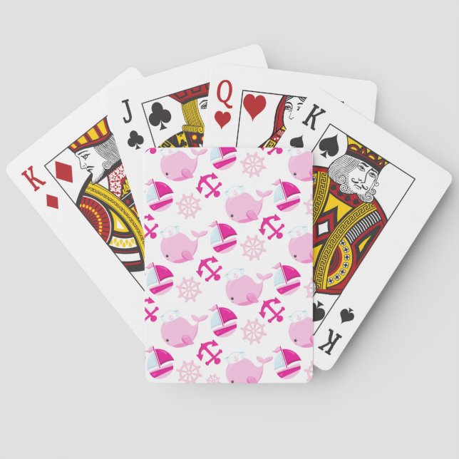 Pattern Of Whales, Cute Whales, Pink Whales Playing Cards (Back)