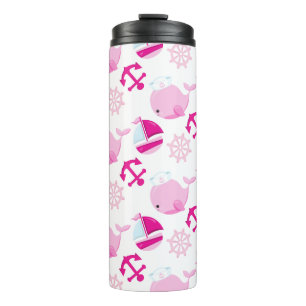 Pattern Of Whales, Cute Whales, Pink Whales Thermal Tumbler