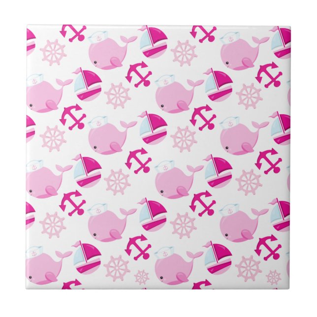 Pattern Of Whales, Cute Whales, Pink Whales Tile (Front)