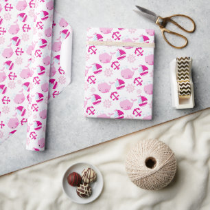 Pattern Of Whales, Cute Whales, Pink Whales Wrapping Paper