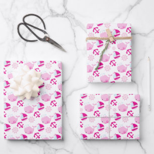Pattern Of Whales, Cute Whales, Pink Whales Wrapping Paper Sheet