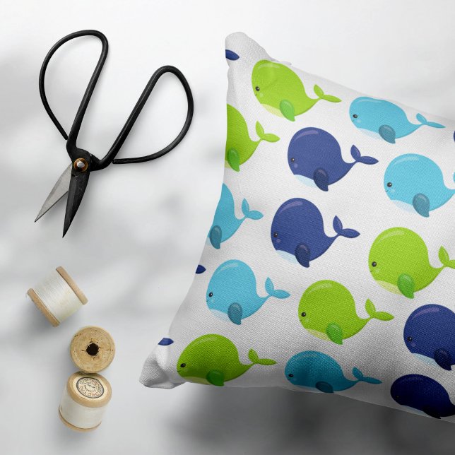 Pattern Of Whales, Cute Whales, Sea Animals Accent Pillow (Creator Uploaded)